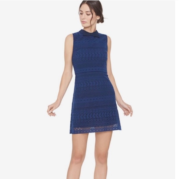 Alice + Olivia Dresses & Skirts - Alice + Olivia Inez Eyelet Lace Shift Dress with Collar Navy